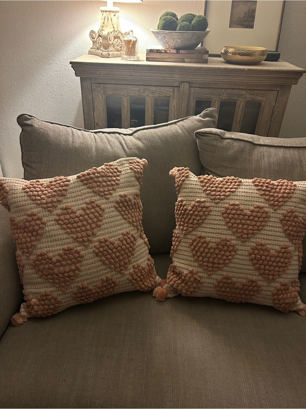 Neutral & Blush Heart Textured Throw Pillow Pair - Unbranded (both for the price